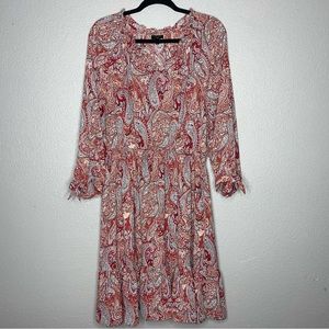 Talbots red pattern long sleeve knee length dress- XL